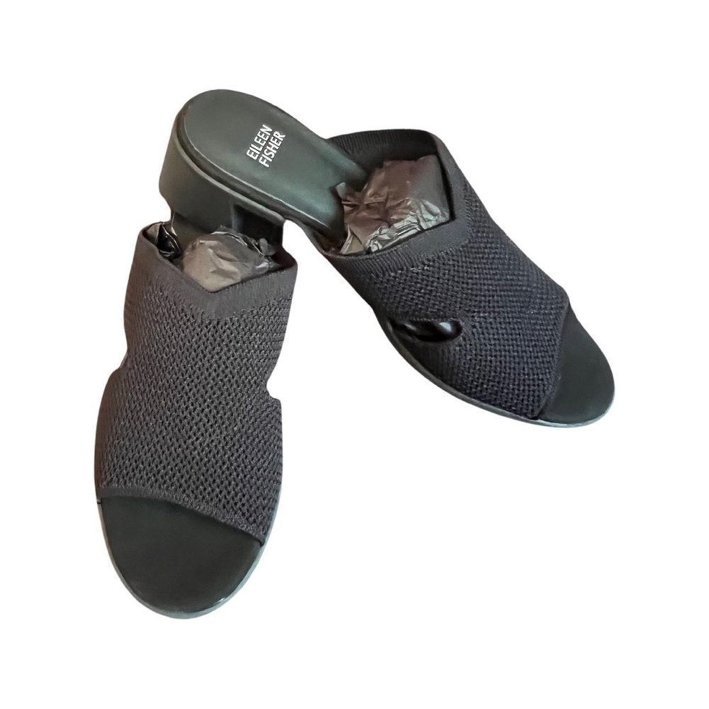 Eileen Fisher Naja Stretch Block Heel Slide Sandals- Black- 9.5 M NIB